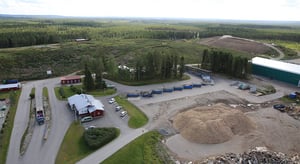 Vista aérea de las instalaciones de Ekokymppi para la gestión y el procesamiento de materiales