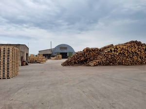 Logs and finished wooden pallets at Deligna’s production facility in Lithuania