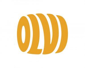 Olvi's gold lettering logo